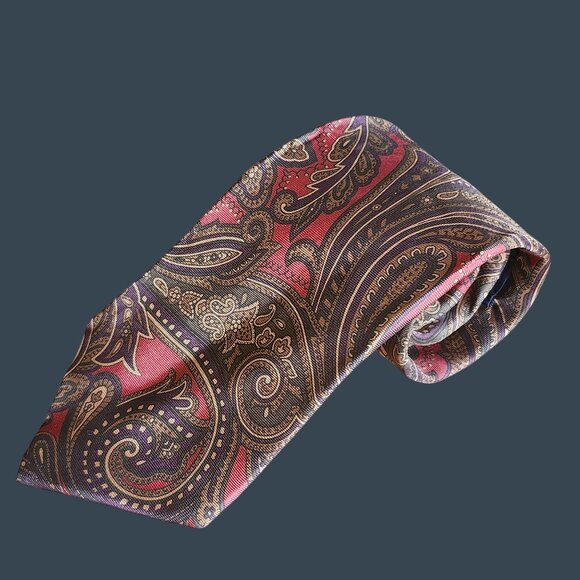 Crowleys Private Stock Handmade Silk Paisley Tie 57" X 3.5" Red & Purple Formal - Picture 1 of 6